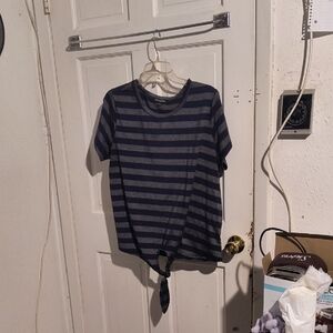 Blue and Gray Tie Front Short Sleeve T-Shirt